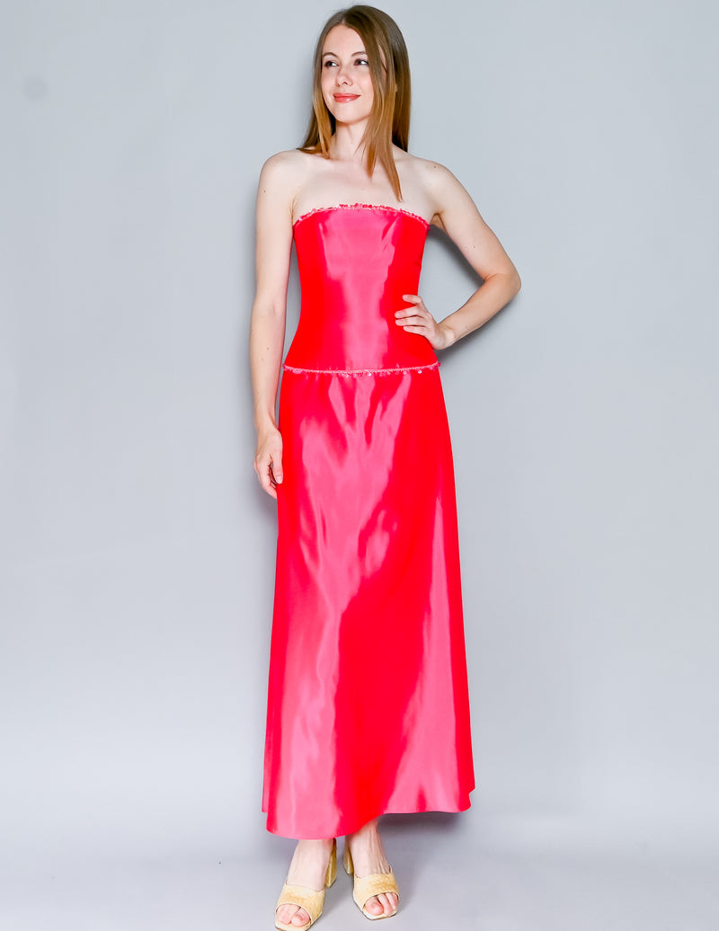 VINTAGE DCProm Y2K Hot Pink Set Pallet Bead Trim Top + Skirt (2)