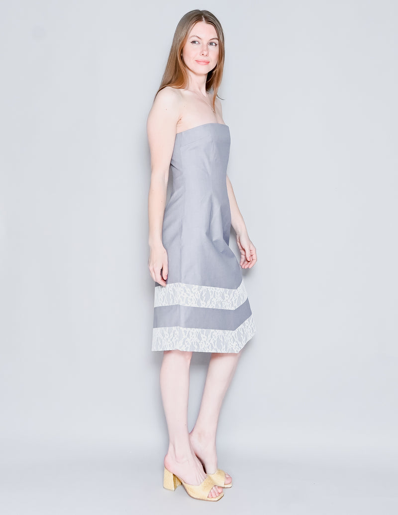 CALVIN LUO Gray Strapless Lace-Trim Dress NWT (M)