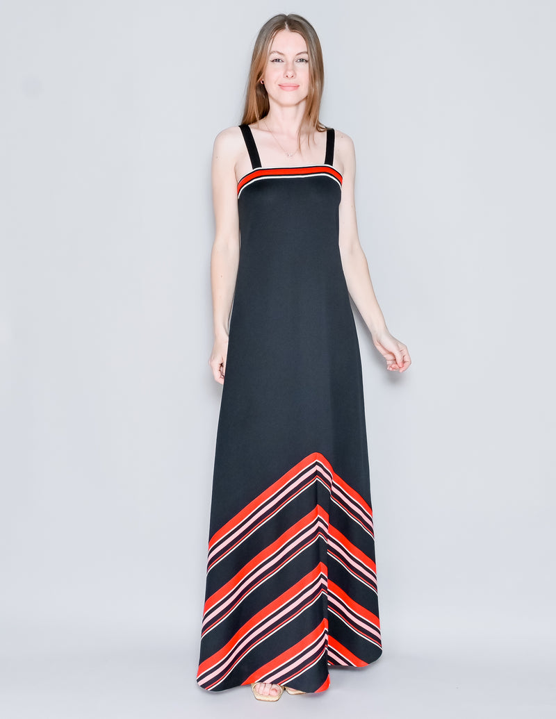 VINTAGE Black Striped Knit Sleeveless Maxi Dress (S)