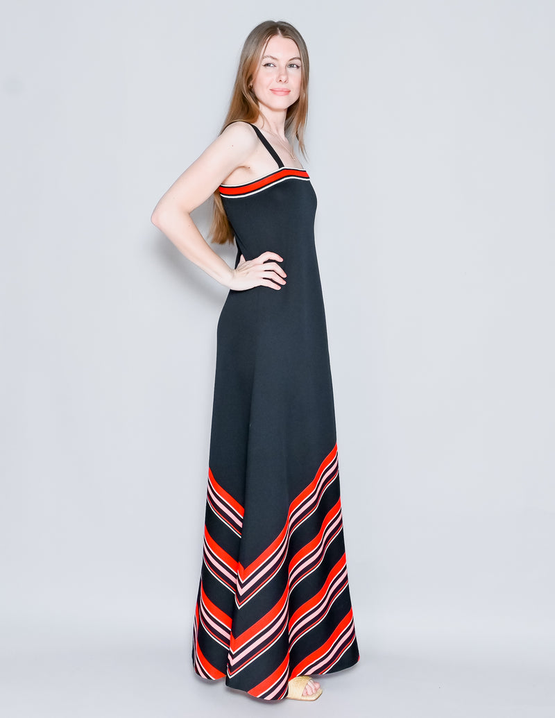 VINTAGE Black Striped Knit Sleeveless Maxi Dress (S)