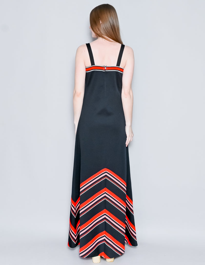 VINTAGE Black Striped Knit Sleeveless Maxi Dress (S)