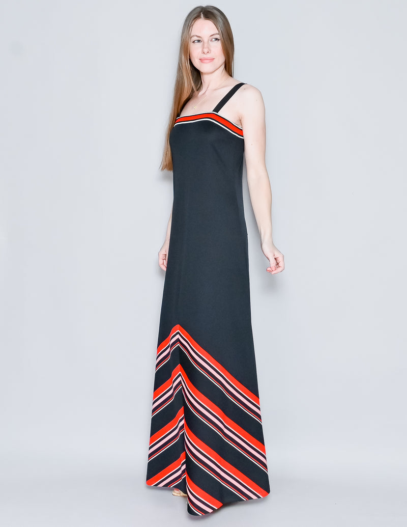 VINTAGE Black Striped Knit Sleeveless Maxi Dress (S)