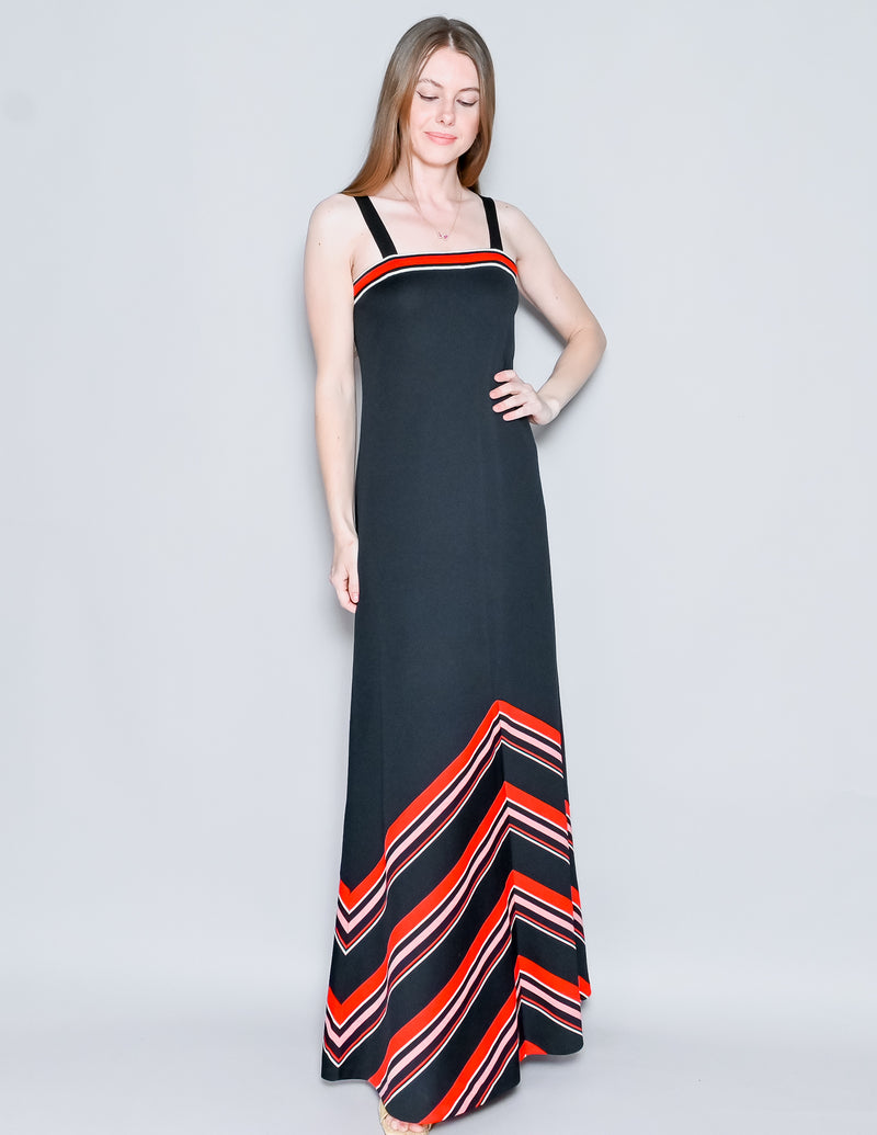 VINTAGE Black Striped Knit Sleeveless Maxi Dress (S)