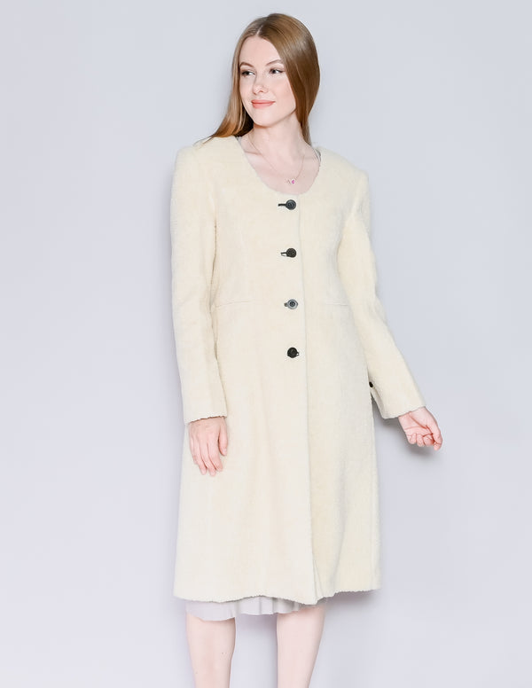 GIA STUDIOS Ivory Collarless Sherpa Coat (S)