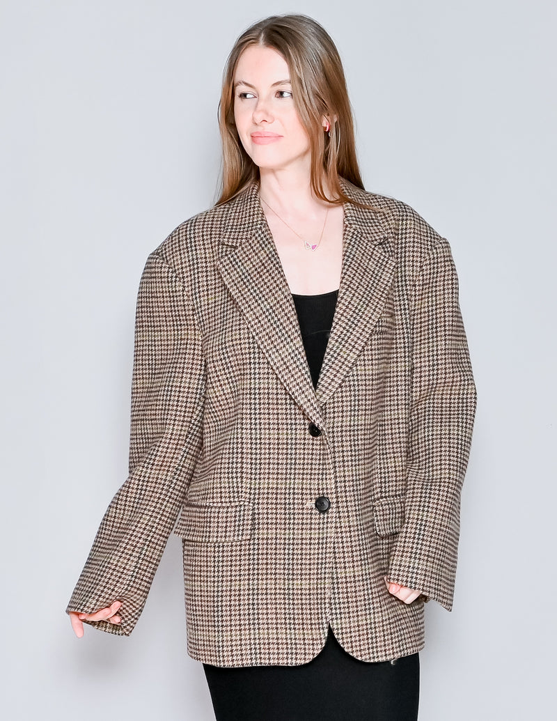 FILIPPA HAGG Brown Houndstooth Oversized Blazer NWT (M)