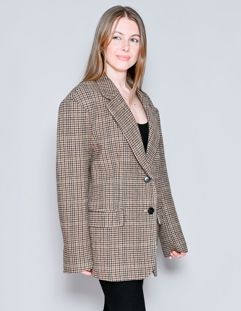 FILIPPA HAGG Brown Houndstooth Oversized Blazer NWT (M)