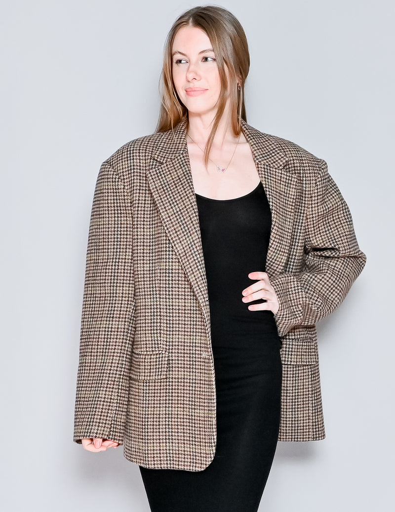 FILIPPA HAGG Brown Houndstooth Oversized Blazer NWT (M)