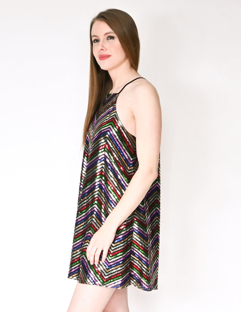 AMANDA UPRICHARD Halette Sequin Shift Mini Dress (Size S)