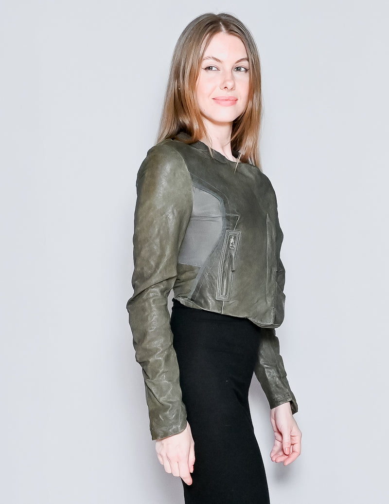 HANII Y Olive Sheepskin Leather Crop Jacket (XS)