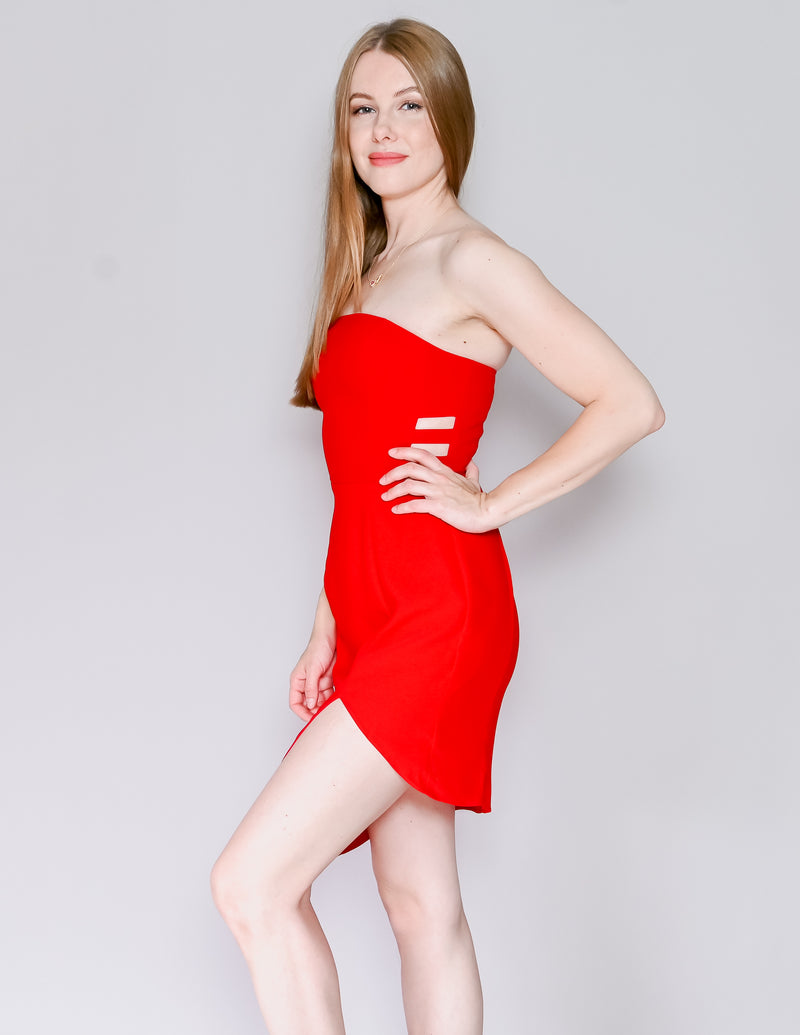 AMANDA UPRICHARD Red Strapless Cutout Dress (S)