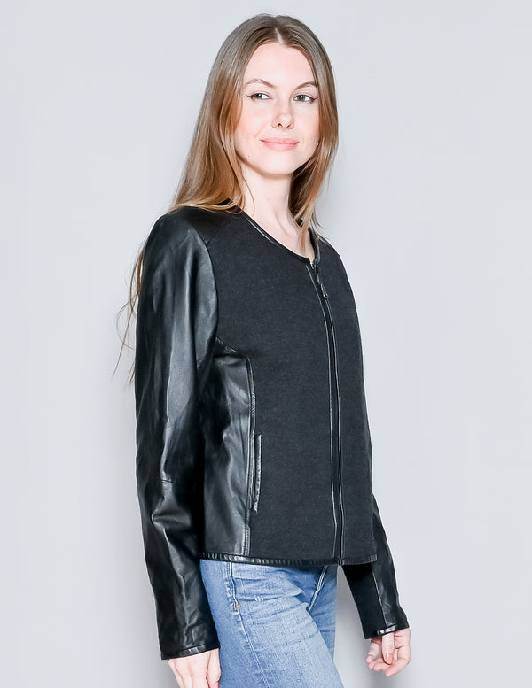 EILEEN FISHER Wool and Leather Zipper Jacket (M)