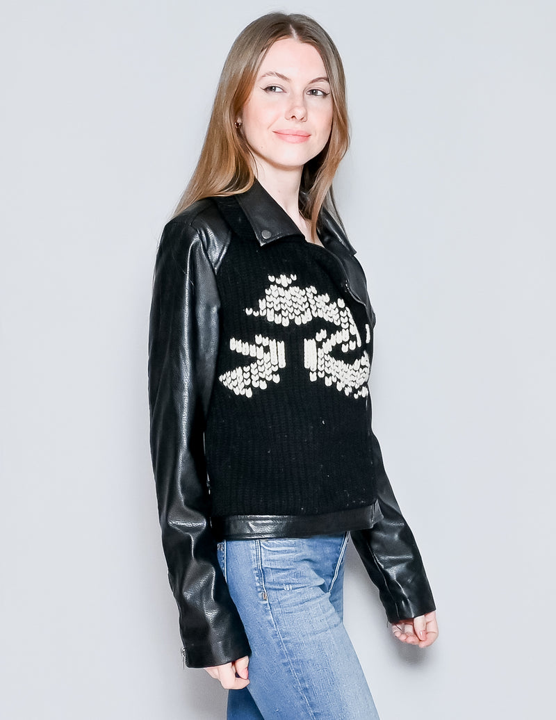 ETT:TWA Anthropologie Sweater Trim Faux Leather Jacket (M)