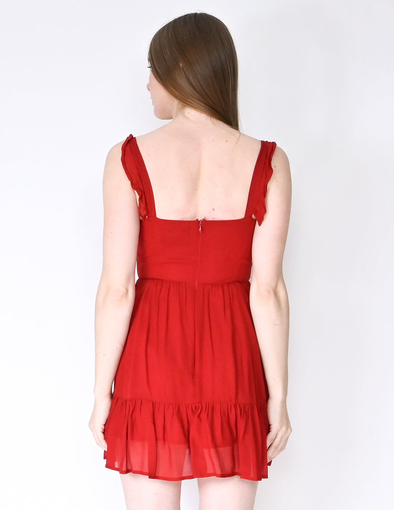 REFORMATION Red Ruffle Hem Sleeveless Mini Dress (Size 00)