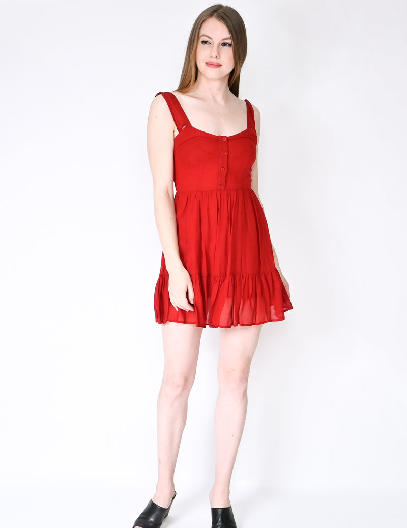 REFORMATION Red Ruffle Hem Sleeveless Mini Dress (Size 00)