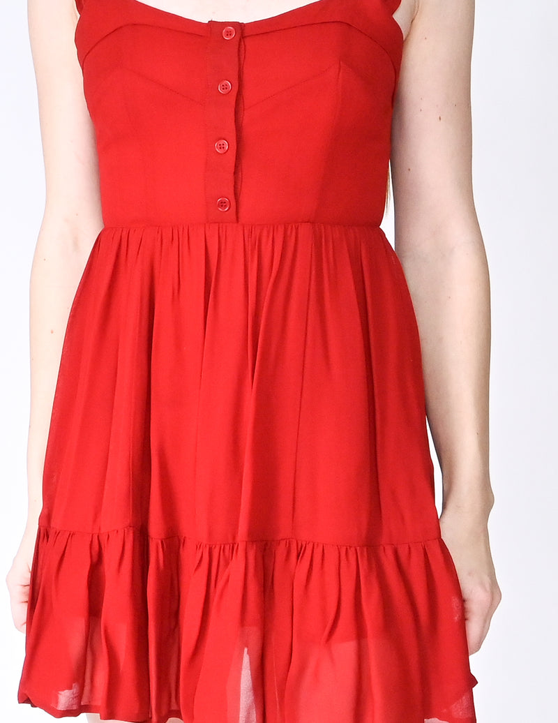 REFORMATION Red Ruffle Hem Sleeveless Mini Dress (Size 00)