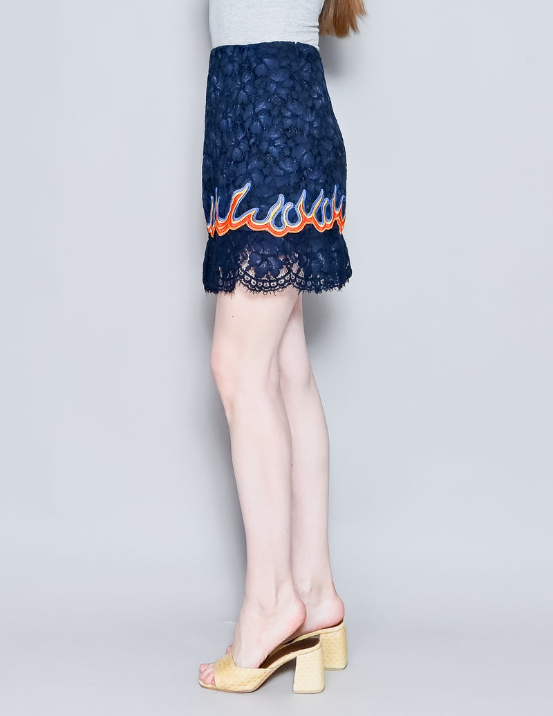 SANDRO Flame Fire Embroidery Navy Blue Lace Skirt (1/S)