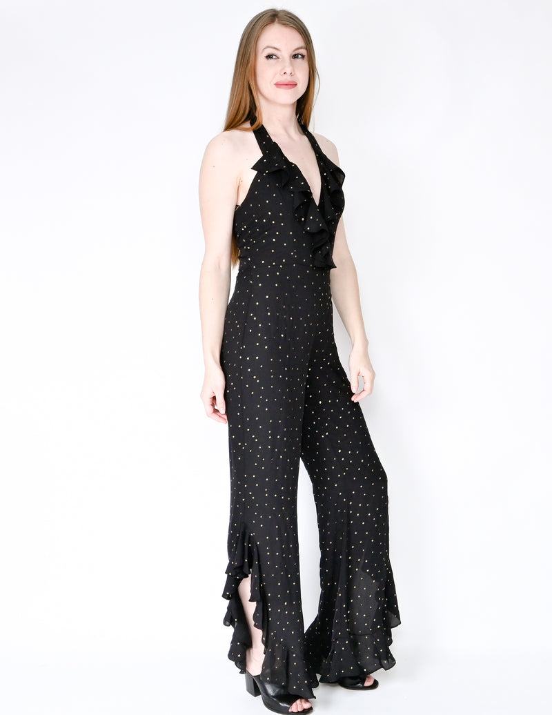 AMANDA UPRICHARD Moonlight Gold Star Ruffle Jumpsuit (Size S)
