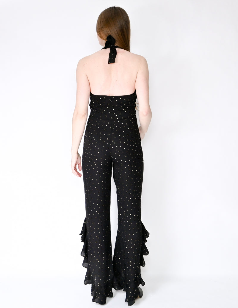 AMANDA UPRICHARD Moonlight Gold Star Ruffle Jumpsuit (Size S)