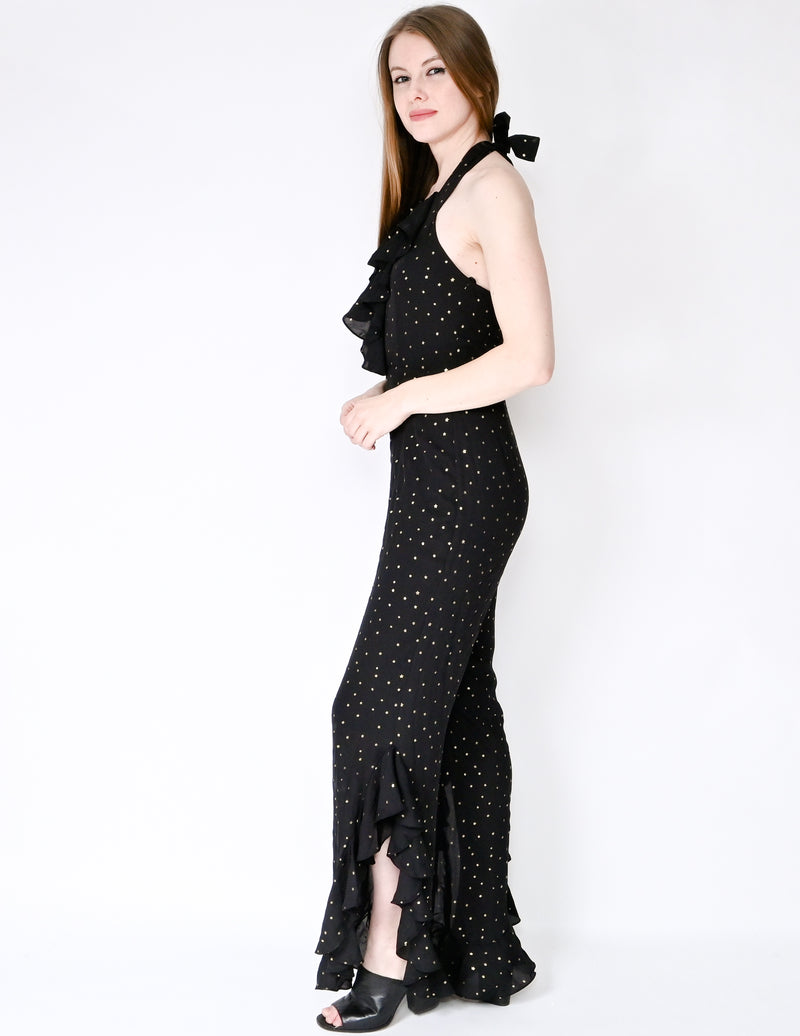 AMANDA UPRICHARD Moonlight Gold Star Ruffle Jumpsuit (Size S)