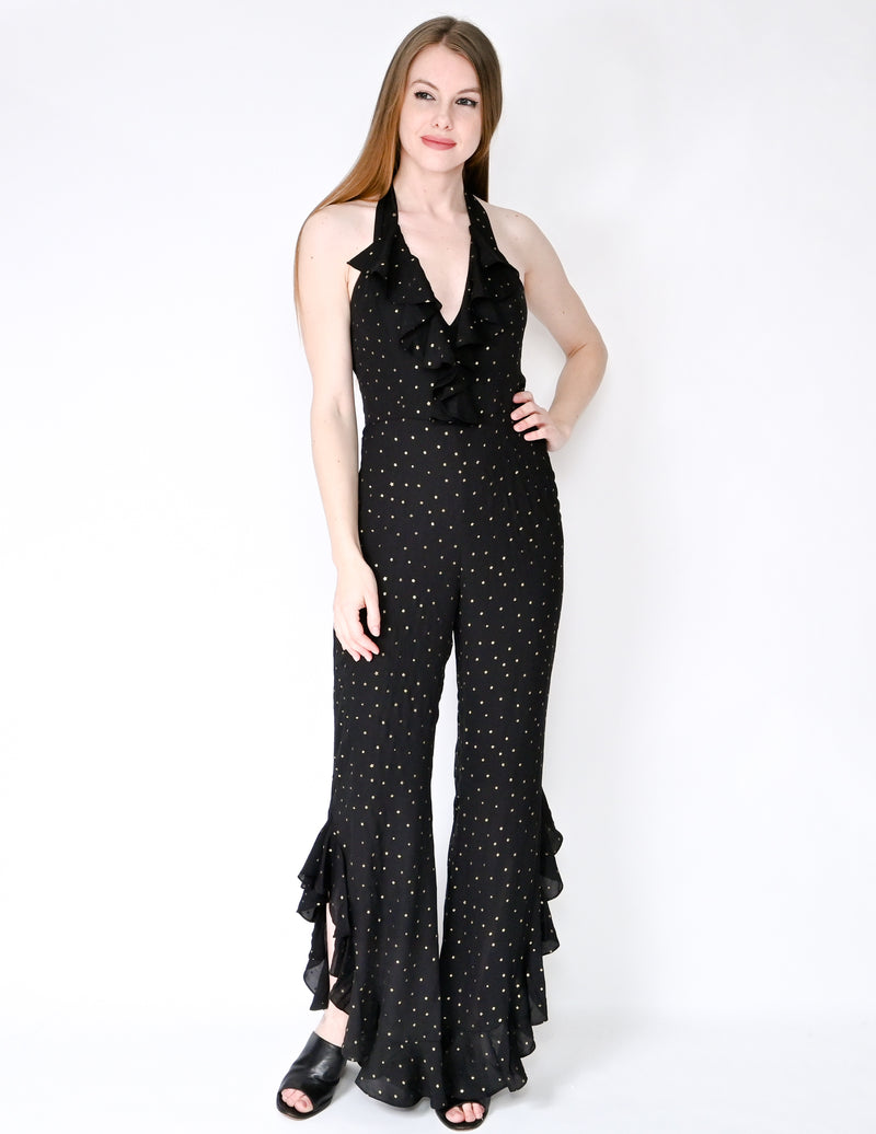 AMANDA UPRICHARD Moonlight Gold Star Ruffle Jumpsuit (Size S)