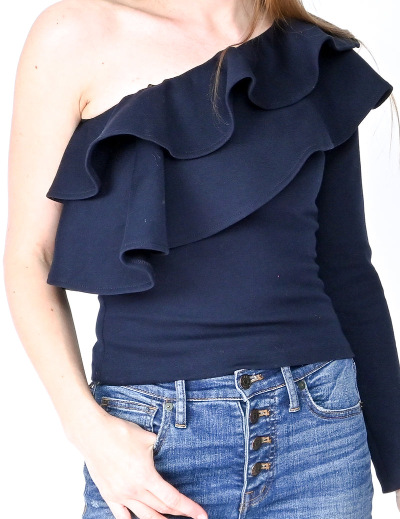 AMANDA UPRICHARD Navy Carlita One-Shoulder Top (Size S)