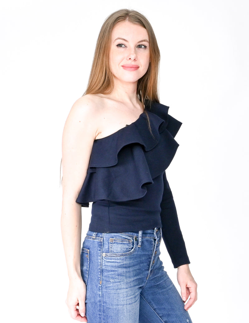 AMANDA UPRICHARD Navy Carlita One-Shoulder Top (Size S)