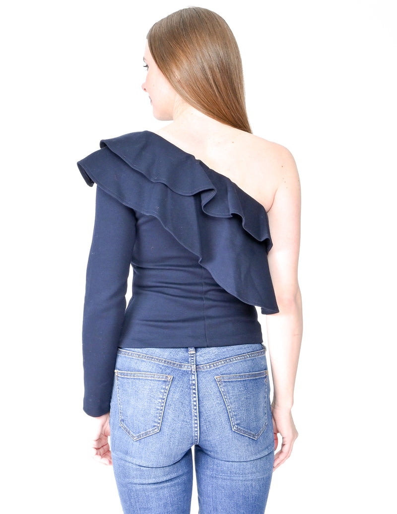 AMANDA UPRICHARD Navy Carlita One-Shoulder Top (Size S)