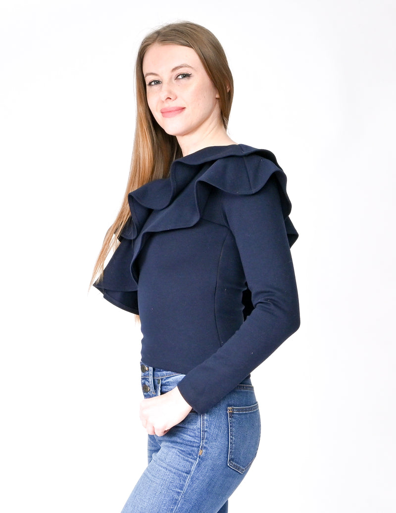 AMANDA UPRICHARD Navy Carlita One-Shoulder Top (Size S)