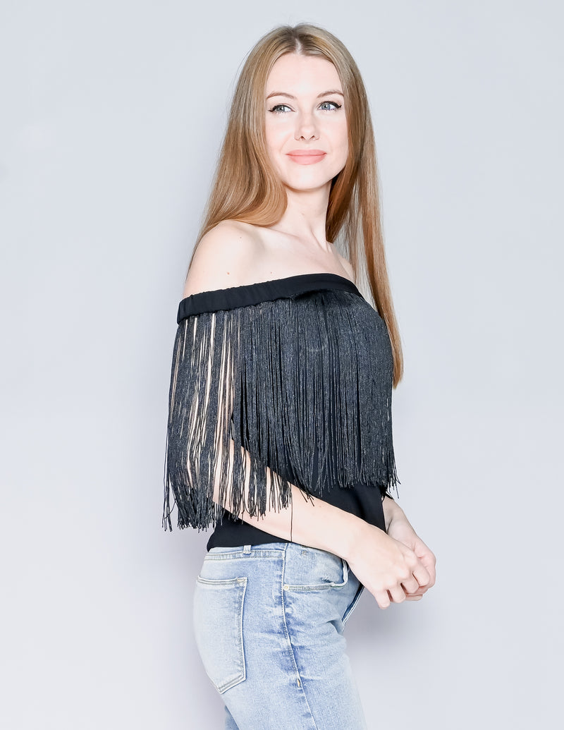 AMANDA UPRICHARD Off-Shoulder Fringe Top NWT (S)