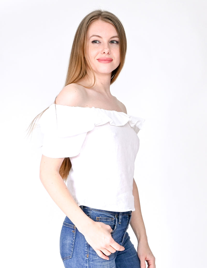 REFORMATION White Off-The Shoulder Ruffle Top (Size XS)