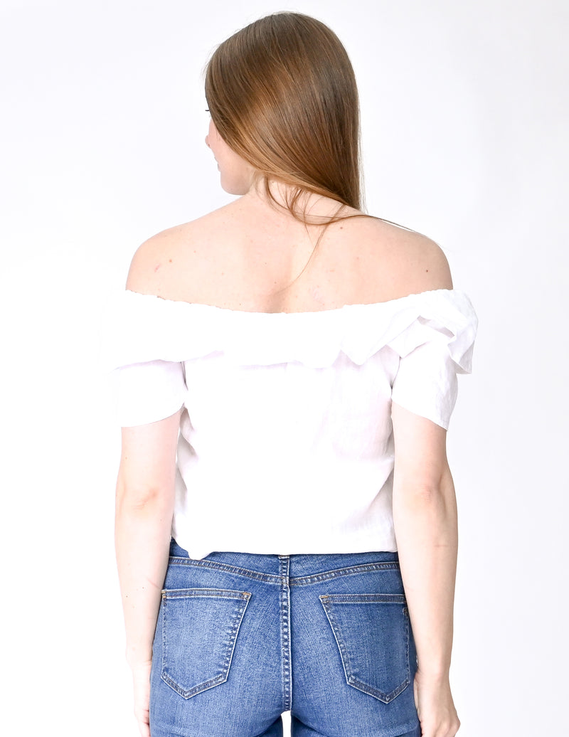 REFORMATION White Off-The Shoulder Ruffle Top (Size XS)