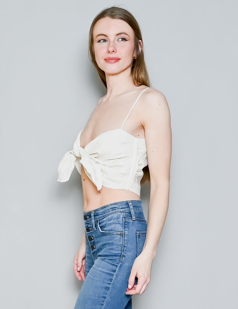 MIRAE PARIS Ivory Tie Front Crop Top (FR 38)