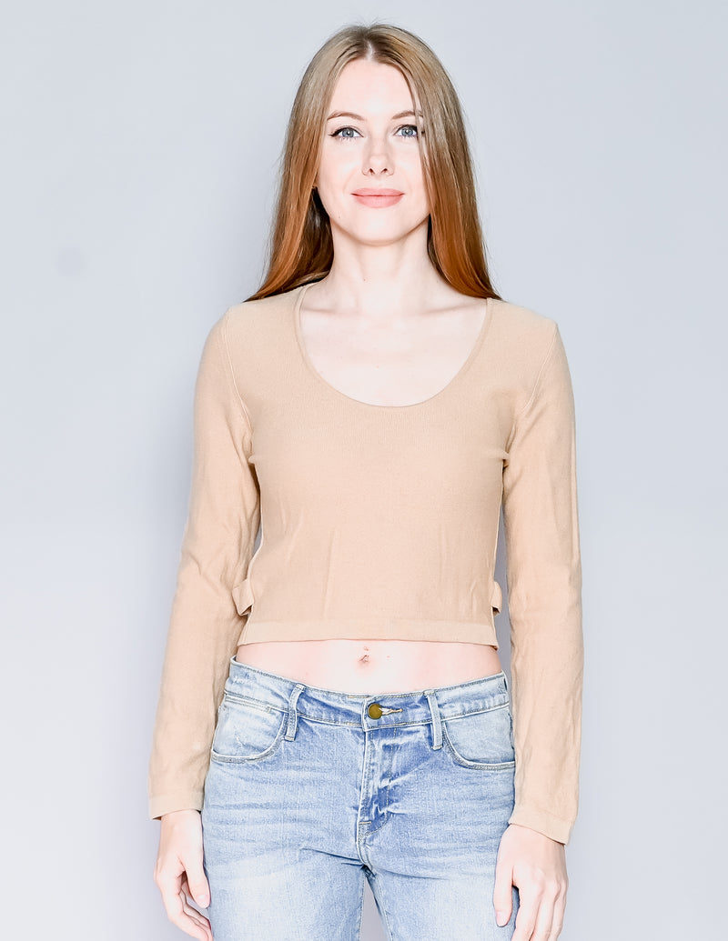 SONIA RYKIEL Tan Wool Knit Long-Sleeve Top (40)