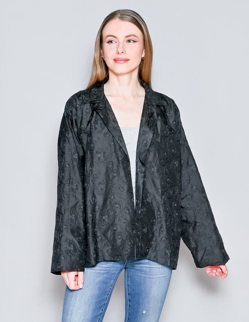 ESCANDAR Black Silk Floral Embroidery Jacket (S)