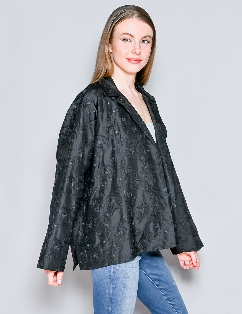 ESCANDAR Black Silk Floral Embroidery Jacket (S)