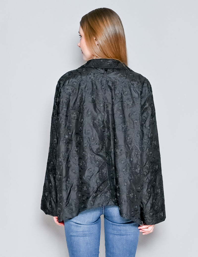 ESCANDAR Black Silk Floral Embroidery Jacket (S)