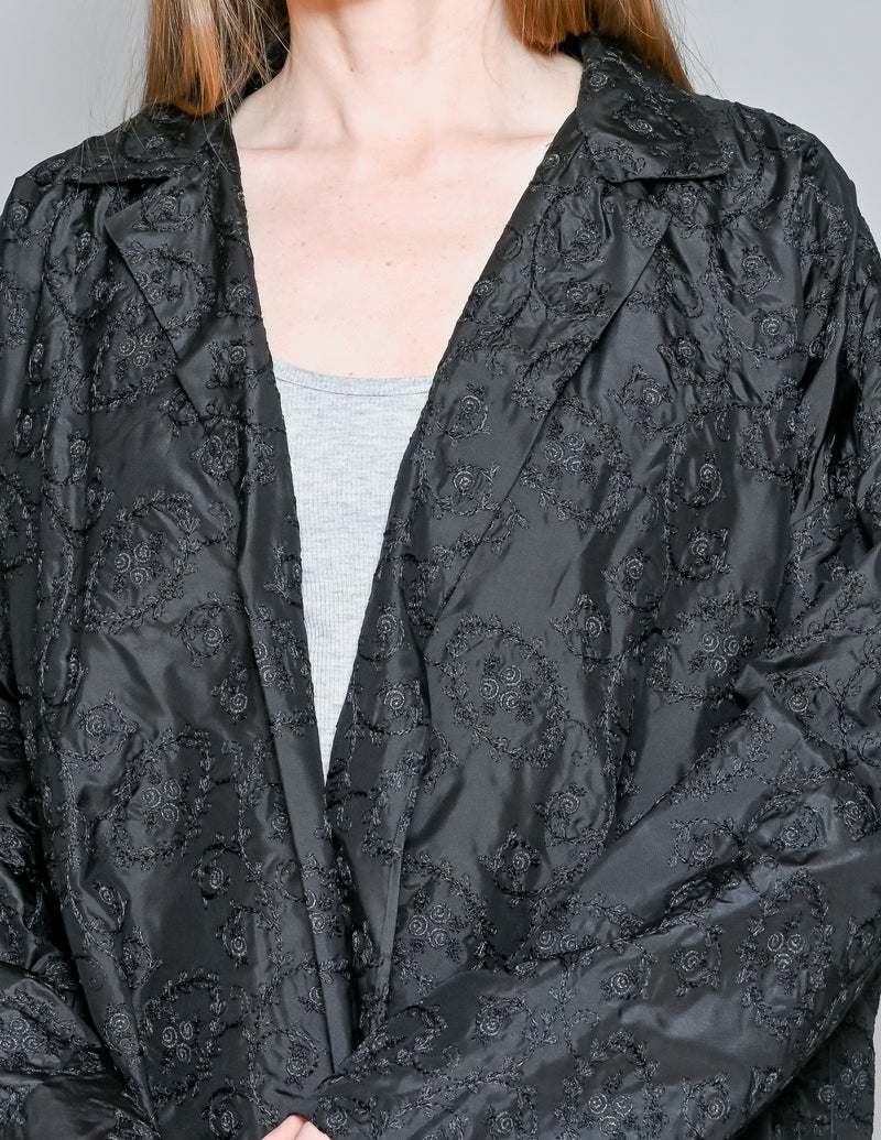 ESCANDAR Black Silk Floral Embroidery Jacket (S)
