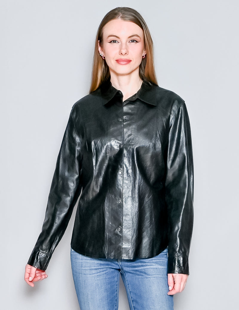 VINTAGE Express Black Leather Shirt Jacket