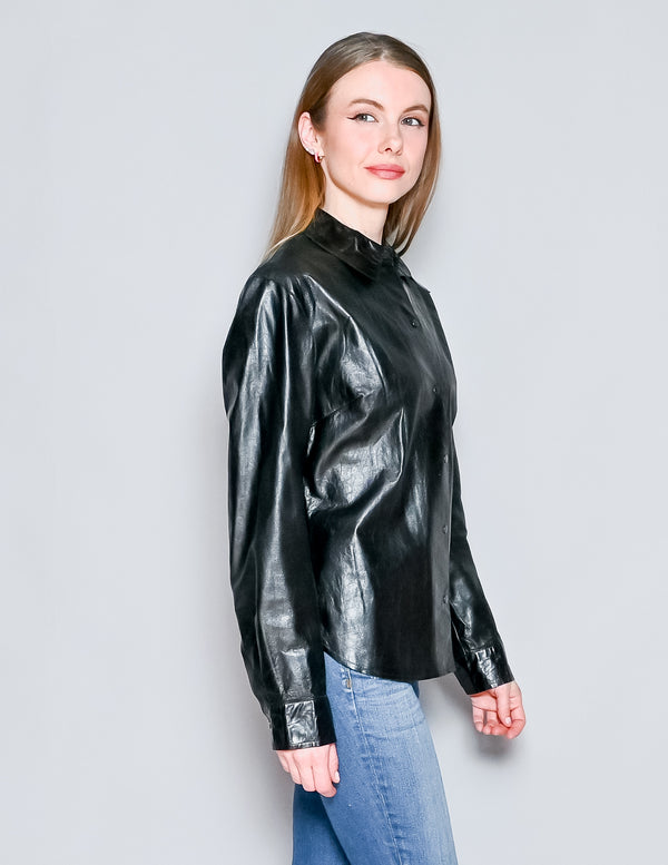 VINTAGE Express Black Leather Shirt Jacket