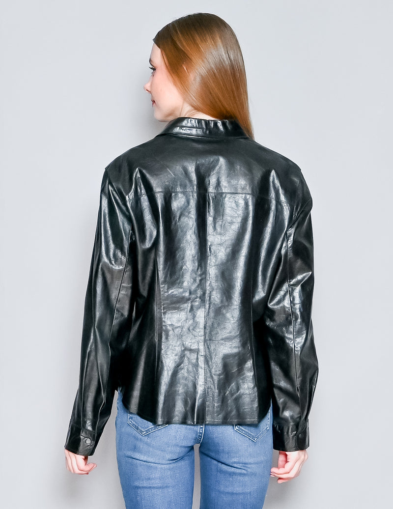 VINTAGE Express Black Leather Shirt Jacket