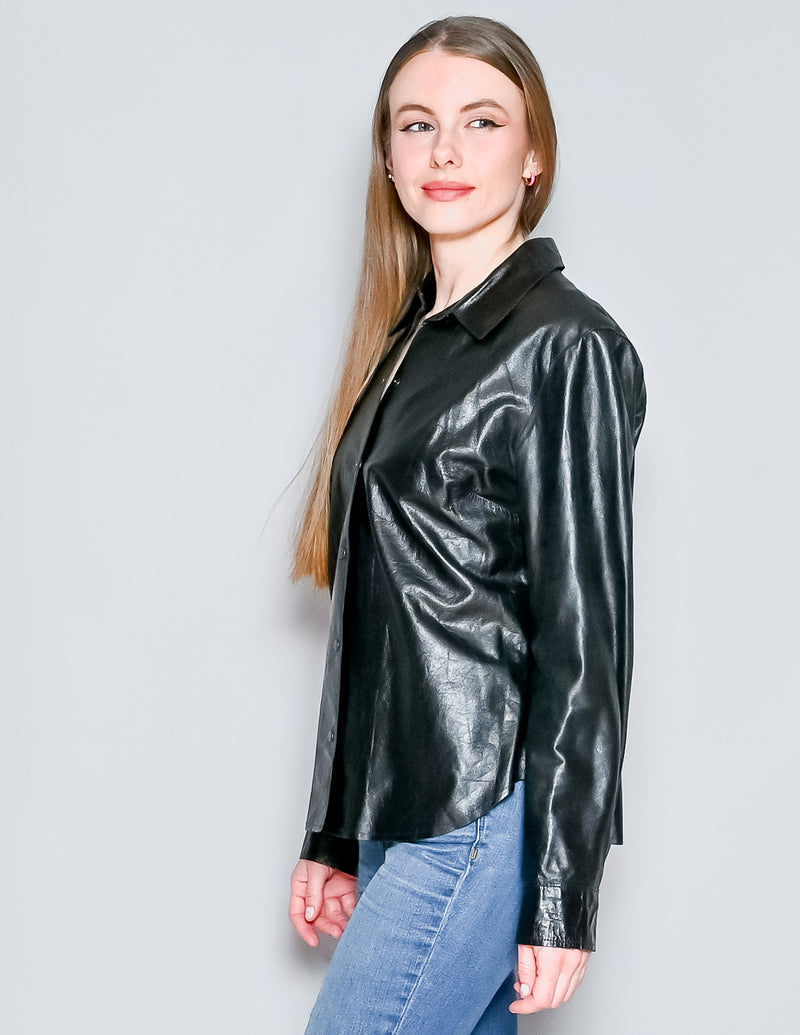 VINTAGE Express Black Leather Shirt Jacket
