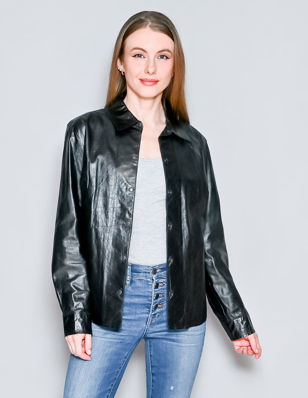 VINTAGE Express Black Leather Shirt Jacket