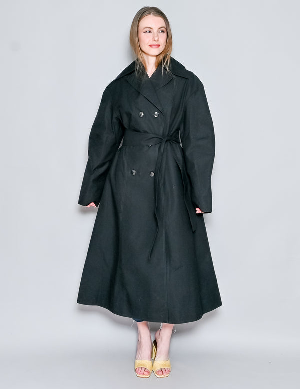 NYNNE Reina Black Waxed Cotton Trench Coat NWT (US 4)