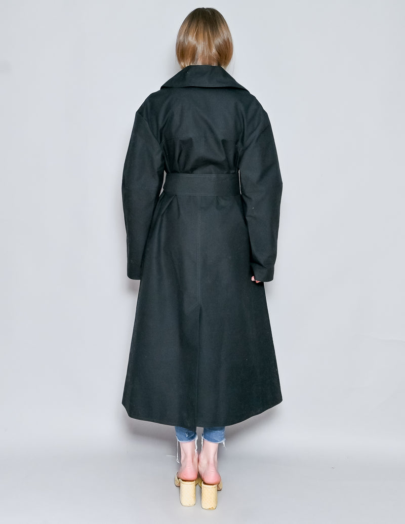 NYNNE Reina Black Waxed Cotton Trench Coat NWT (US 4)