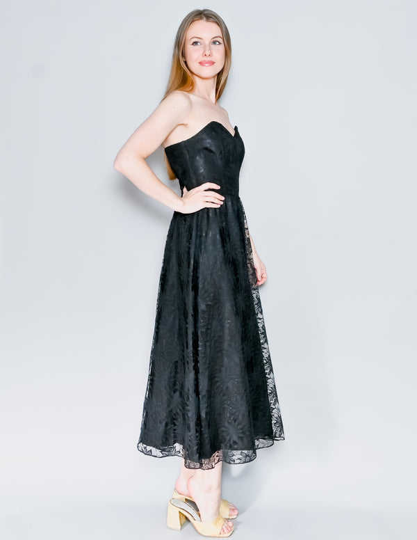 VINTAGE Jolie Madam Black Lace Sweetheart Dress