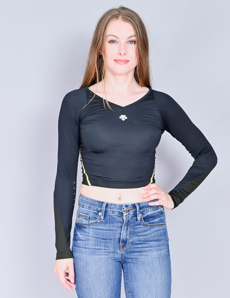 DESCENTE Athletic Black Long-Sleeve Crop Top (S)