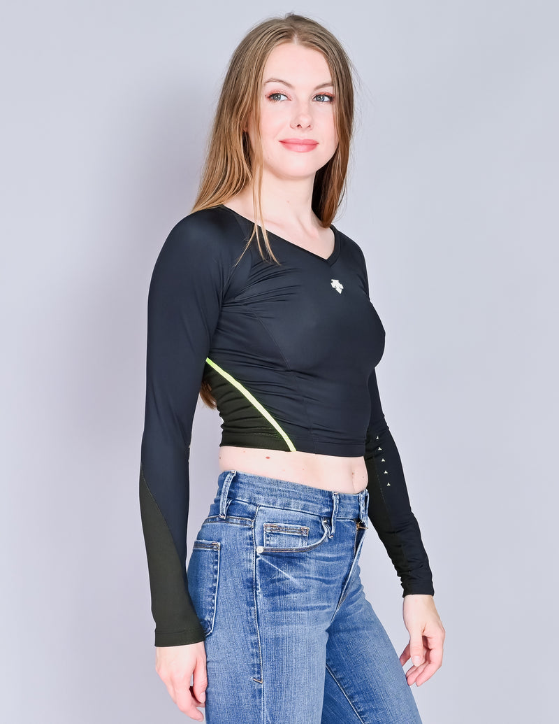 DESCENTE Athletic Black Long-Sleeve Crop Top (S)