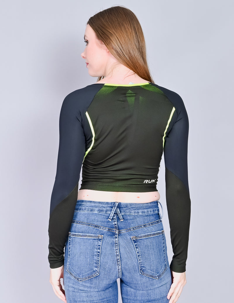 DESCENTE Athletic Black Long-Sleeve Crop Top (S)