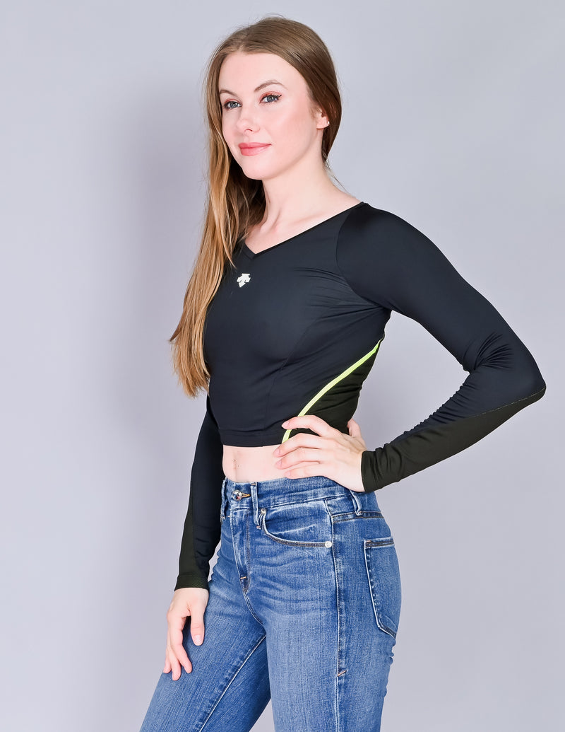 DESCENTE Athletic Black Long-Sleeve Crop Top (S)