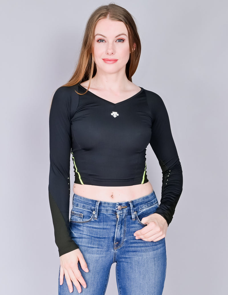 DESCENTE Athletic Black Long-Sleeve Crop Top (S)